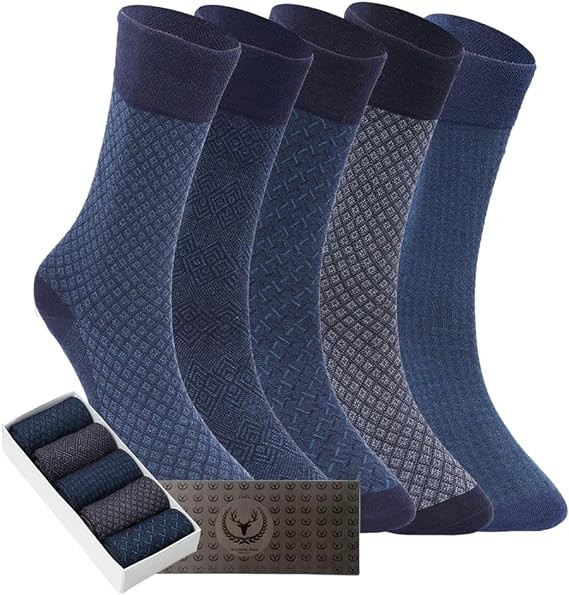 SOCKS BOX Mens Dress Socks With Gift Box Patterned Premium Quality Bamboo Rayon Socks (5/10 Pairs)