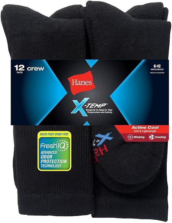 Hanes mens X-Temp 12-Pack Active Cool Crew Socks