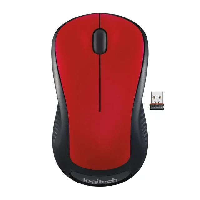 Logitech Full-Size Wireless Mouse, USB Nano Receiver, 1000 DPI Optical Tracking, Ambidextrous, Red